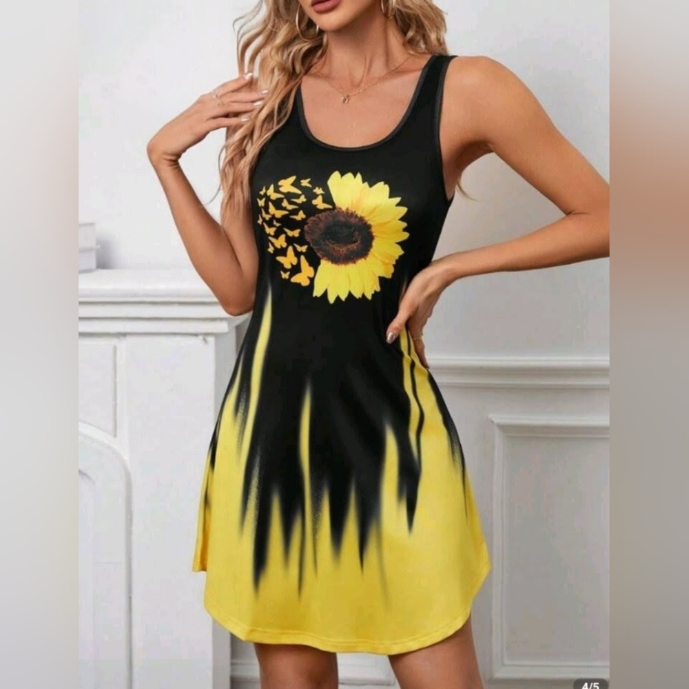 🛍️ BUNDLE ONLY 🛍️NWT Black Tank Mini Dress W/Sunflower